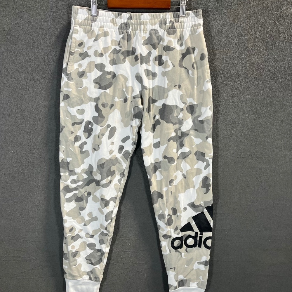 Adidas Boys XL 18/20 Camo Joggers Grey Tan White Fleece Sweatpants Logo